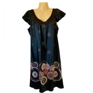 Apostrophe Shift Dress Capped Sleeves Geometric Black Multicolor Circles Medium